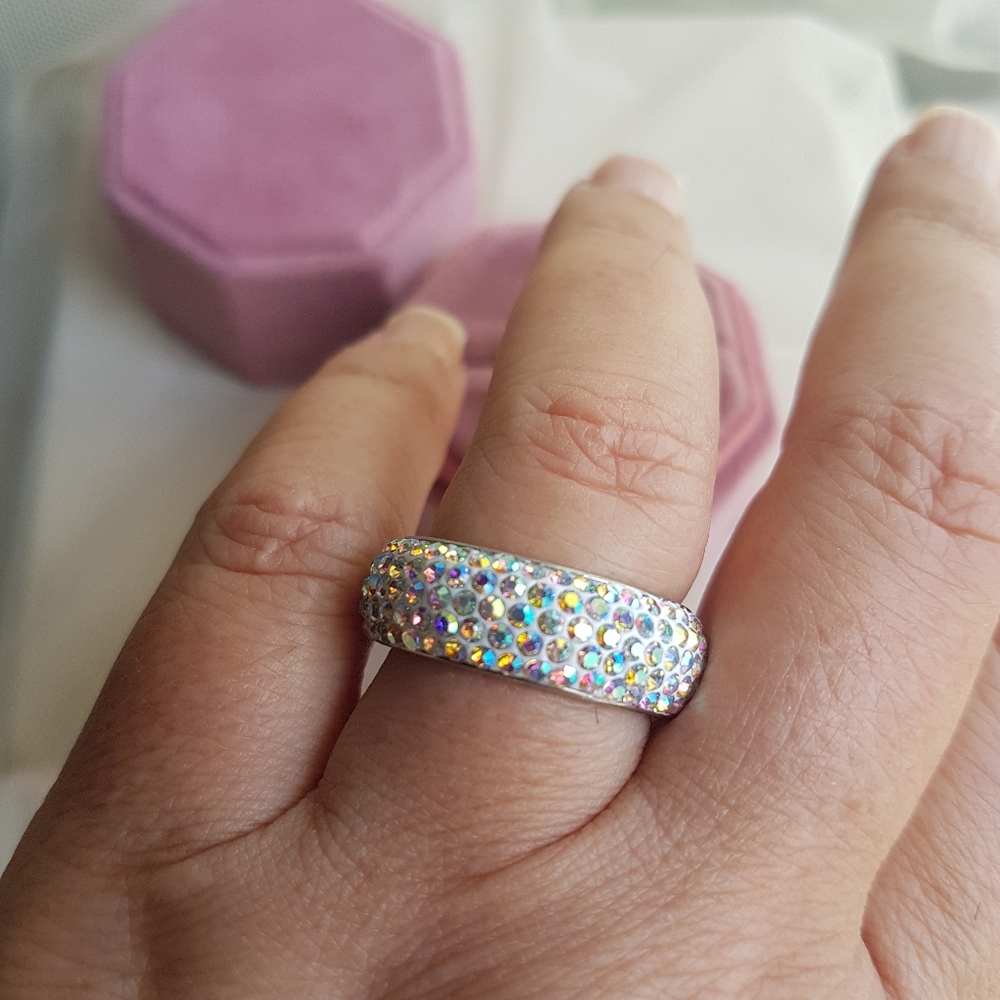 Swarovski Elements Pave Stainless Steel Aurora Borealis Crystal Band NWT - Picture 11 of 14